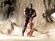 海滩上大黑人男子在野蛮岛上撞上粉穴性爱