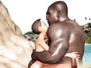 海滩上大黑人男子在野蛮岛上撞上粉穴性爱