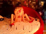 妹子穿着红色高跟鞋女上后入